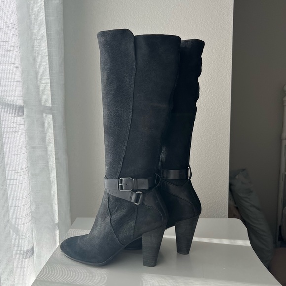 ECCO Womens 39 8 8.5 Tall Black Nubuck Leather Harness Riding Boots - Picture 2 of 5